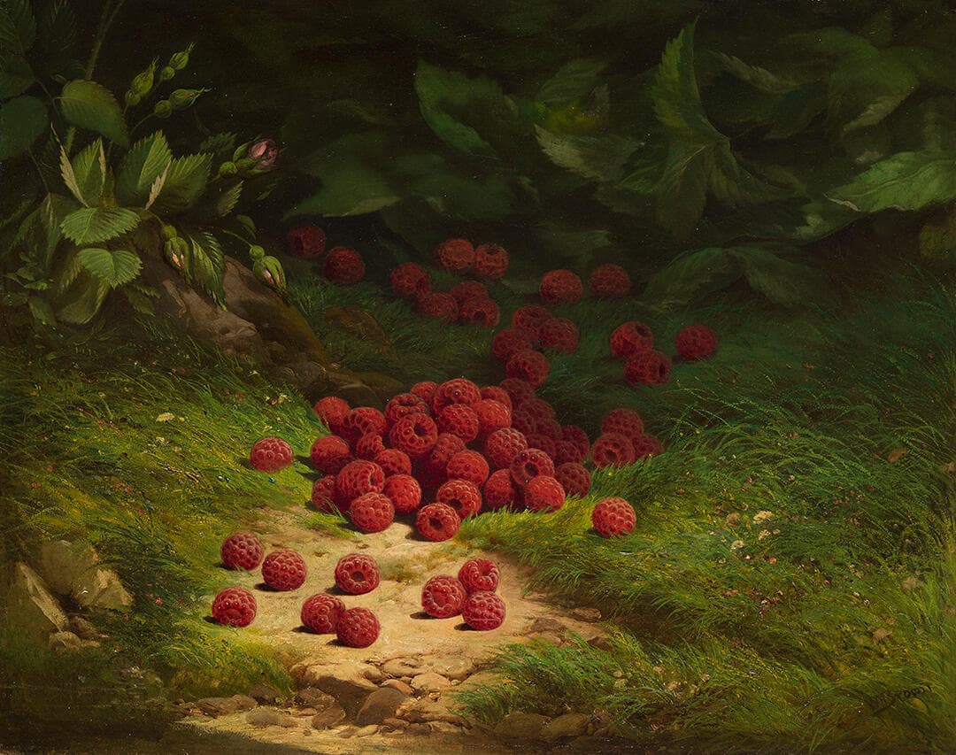 Raspberries in a Wooded Landscape