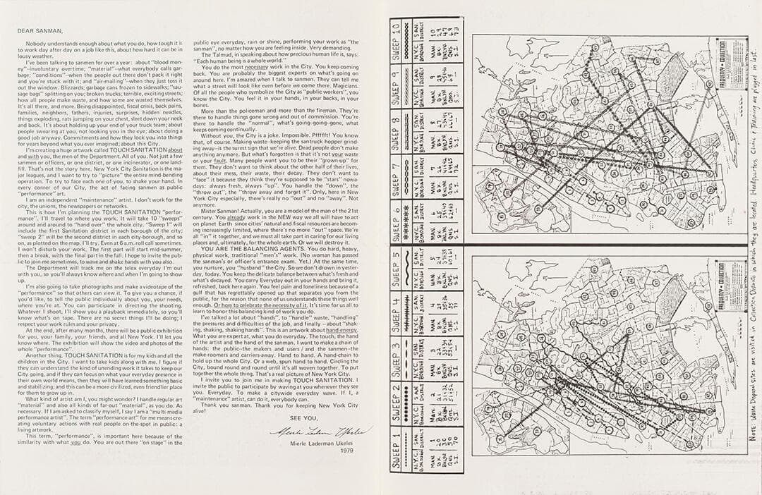 Artist's Letter of Invitation Sent to Every Sanitation Worker with Performance Itinerary for 10 Sweeps in All 59 Districts in New York City