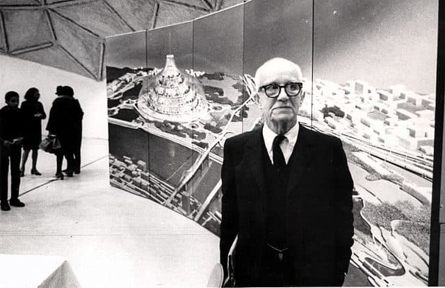 R. Buckminster Fuller with his domed city design