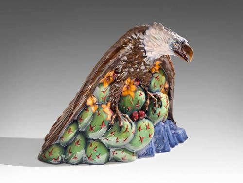 Eagle Sculpture on Prickly Pear Cactus